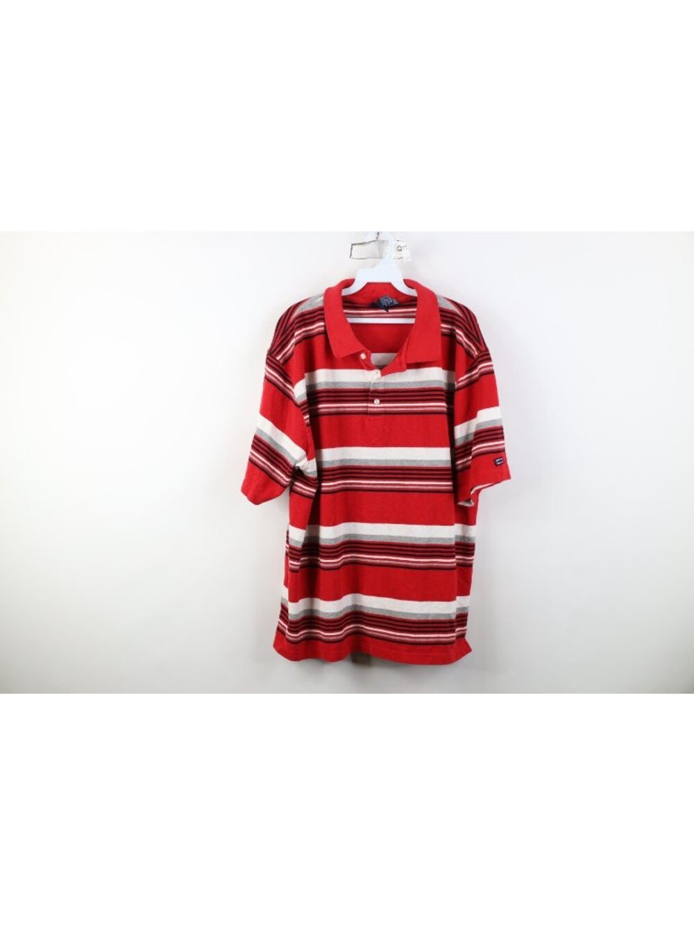 Vintage 90s Streetwear Mens 2XL Faded Striped Color Block Knit Golf Polo Shirt